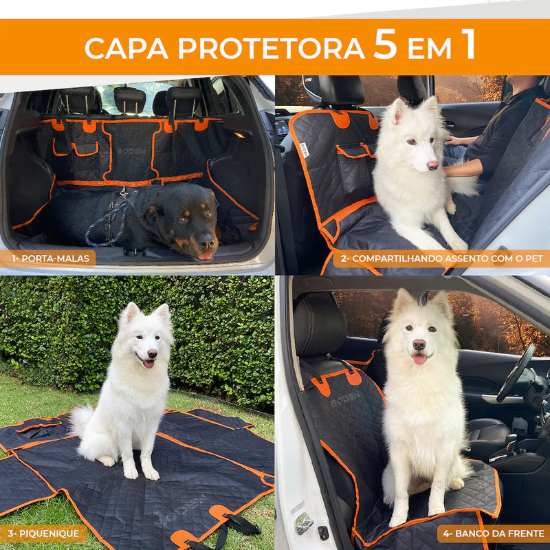 Capa Protetora Pet Impermeável 5 em 1 para Banco de Carro com Cinto de Segurança